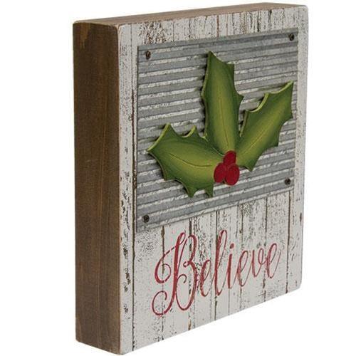 Holly Jolly Box Sign, 'Peace' 'Believe' Set of 2 Christmas Decor - The Fox Decor