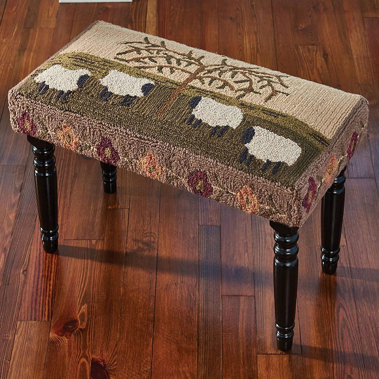 Willow and Sheep Hooked Bench Park Designs - The Fox Decor