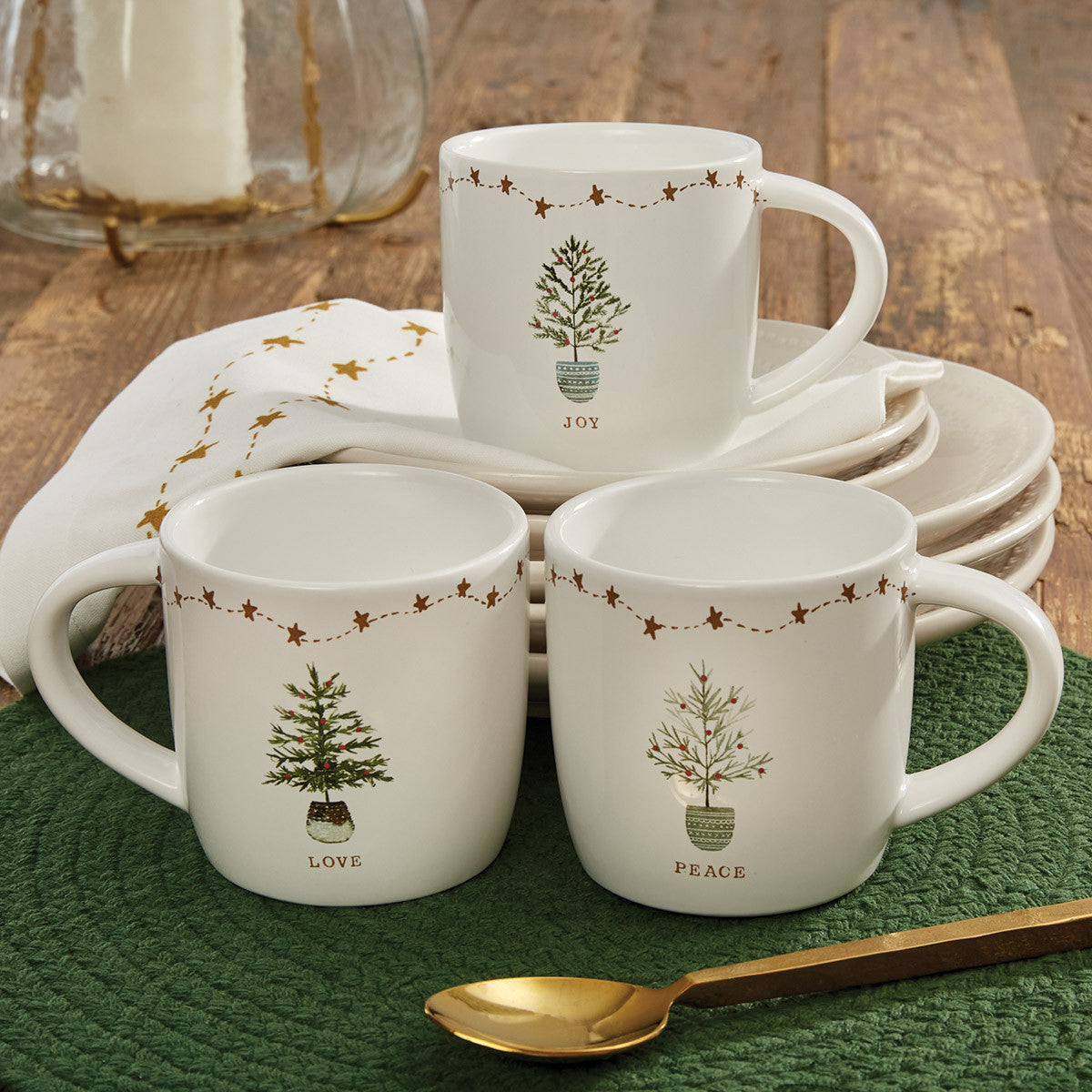 Rustic Christmas Joy Mugs - Set of 4 Park Designs