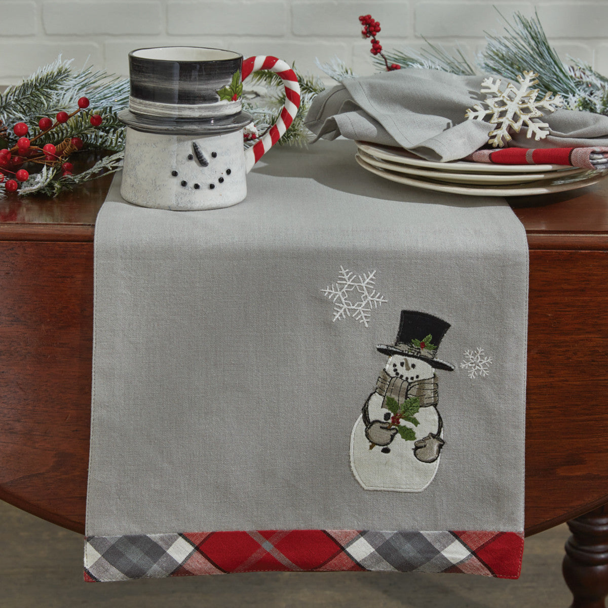 Snowman And Holly Table Runner - 13x36 Park Designs