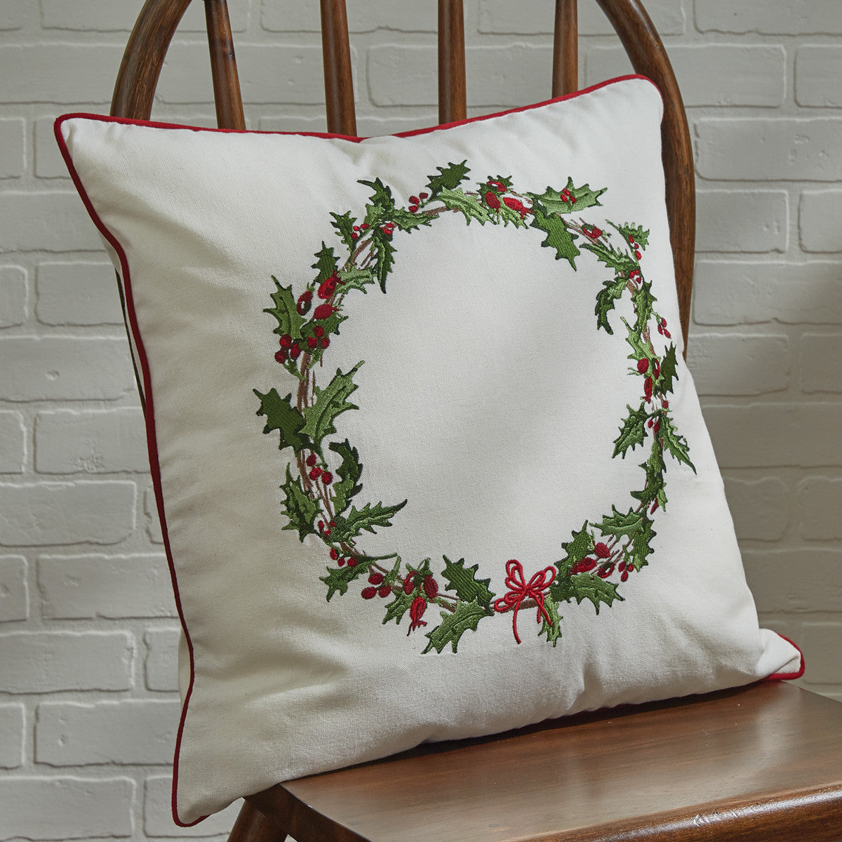 Holly And Ticking Pillow With Feather Down Insert -20" Set of 2 Park Designs