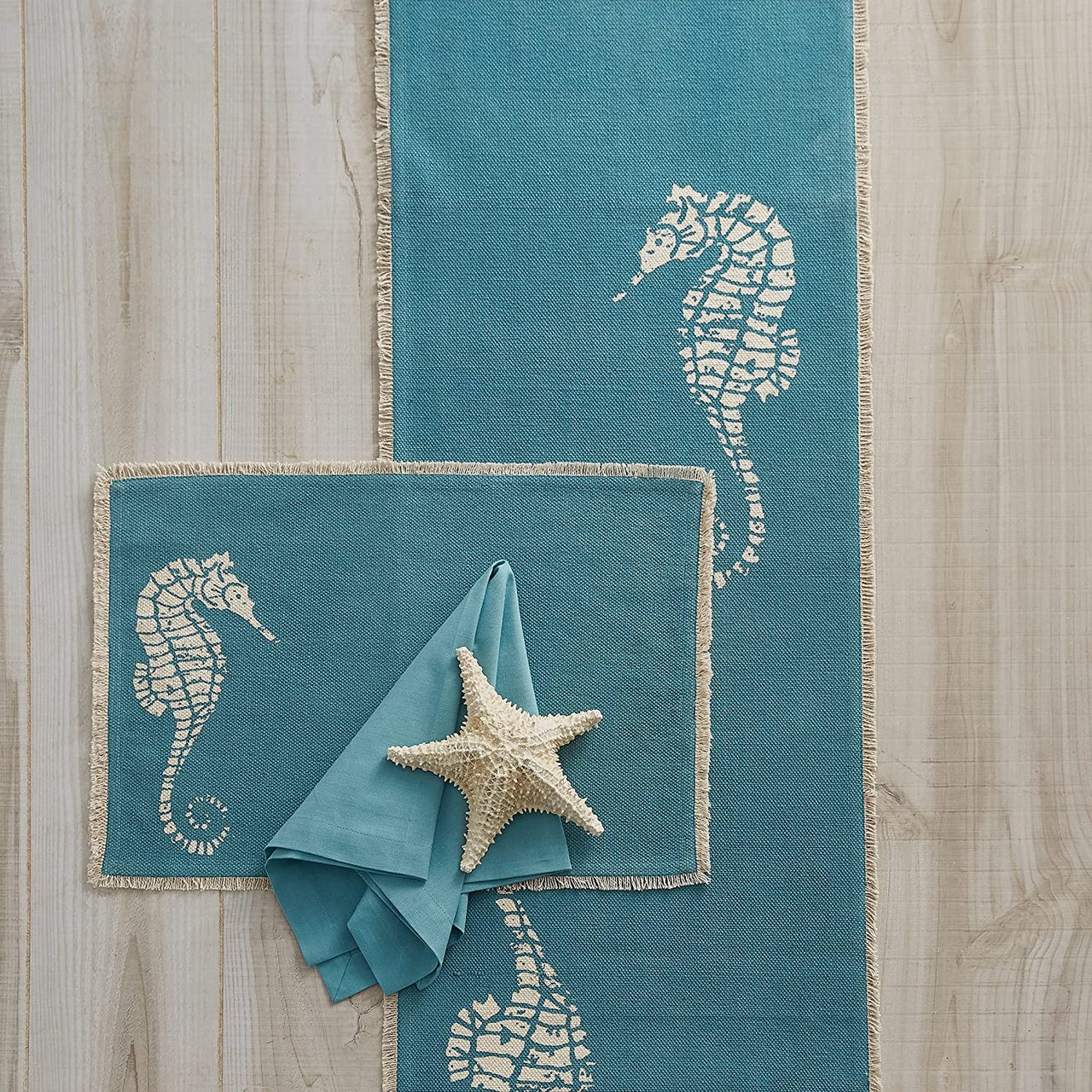 Seahorse Print Table Runner - 72"L - Aqua Park Designs - The Fox Decor