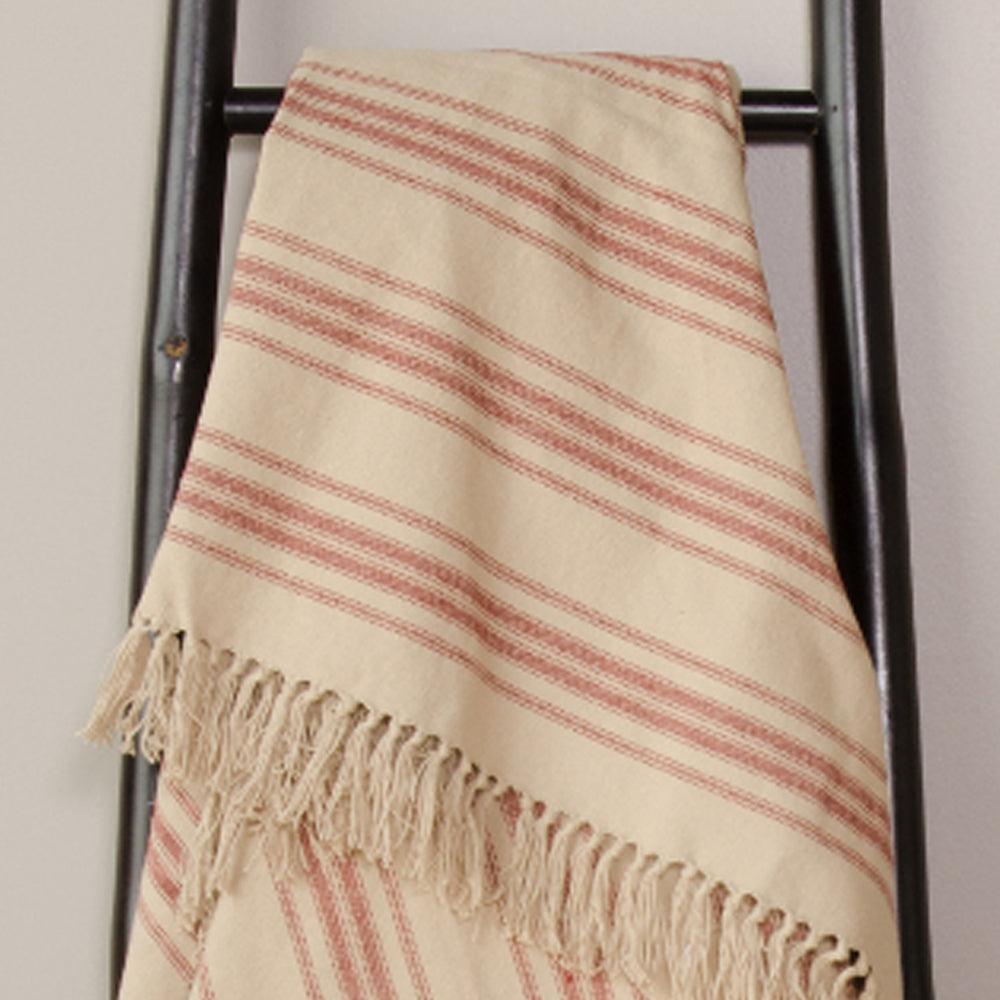 Oat Barn Red Grain Sack Stripe Afghan AF164017 - The Fox Decor