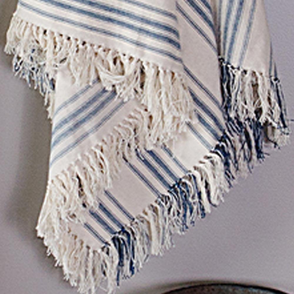 Colonial Blue Cream Grain Sack Stripe Afghan AF165014 - The Fox Decor