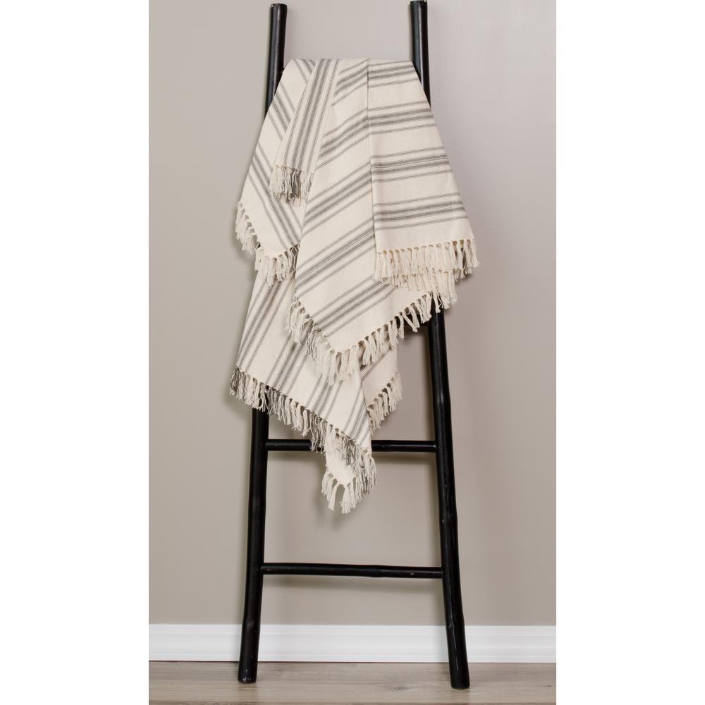 Grain Sack Stripe Pewter Cream Afghan AF165065 - The Fox Decor