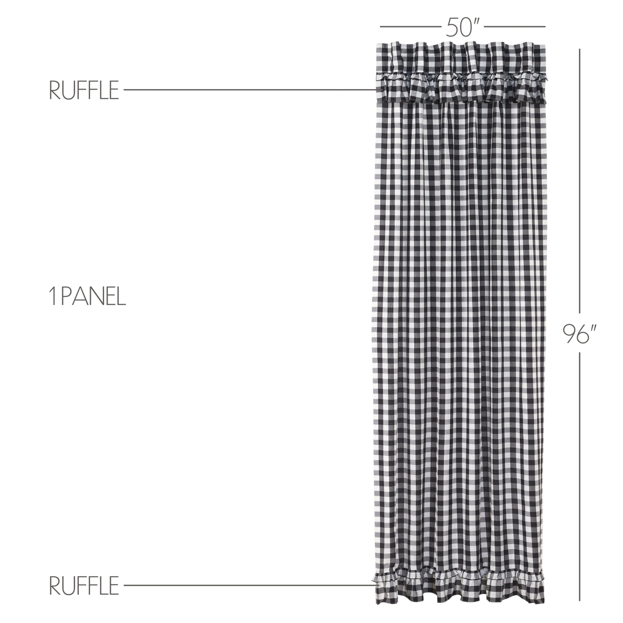Annie Buffalo Black Check Ruffled Panel Curtain 96"x50" VHC Brands - The Fox Decor