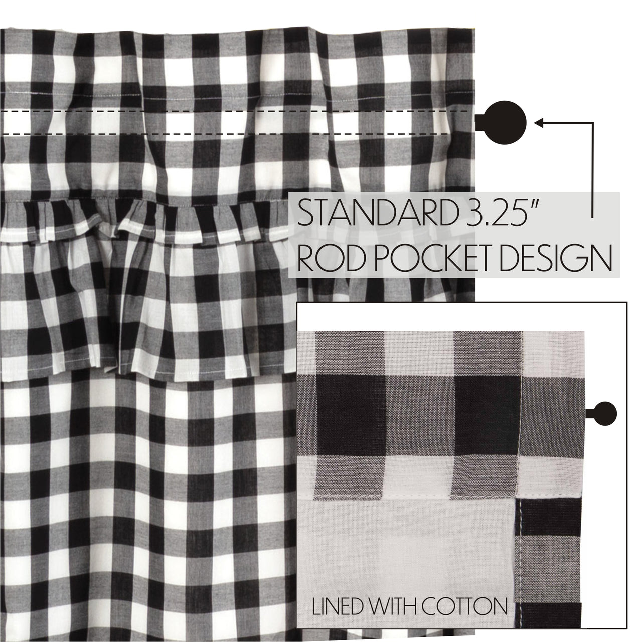 Annie Buffalo Black Check Ruffled Panel Curtain 96"x50" VHC Brands - The Fox Decor