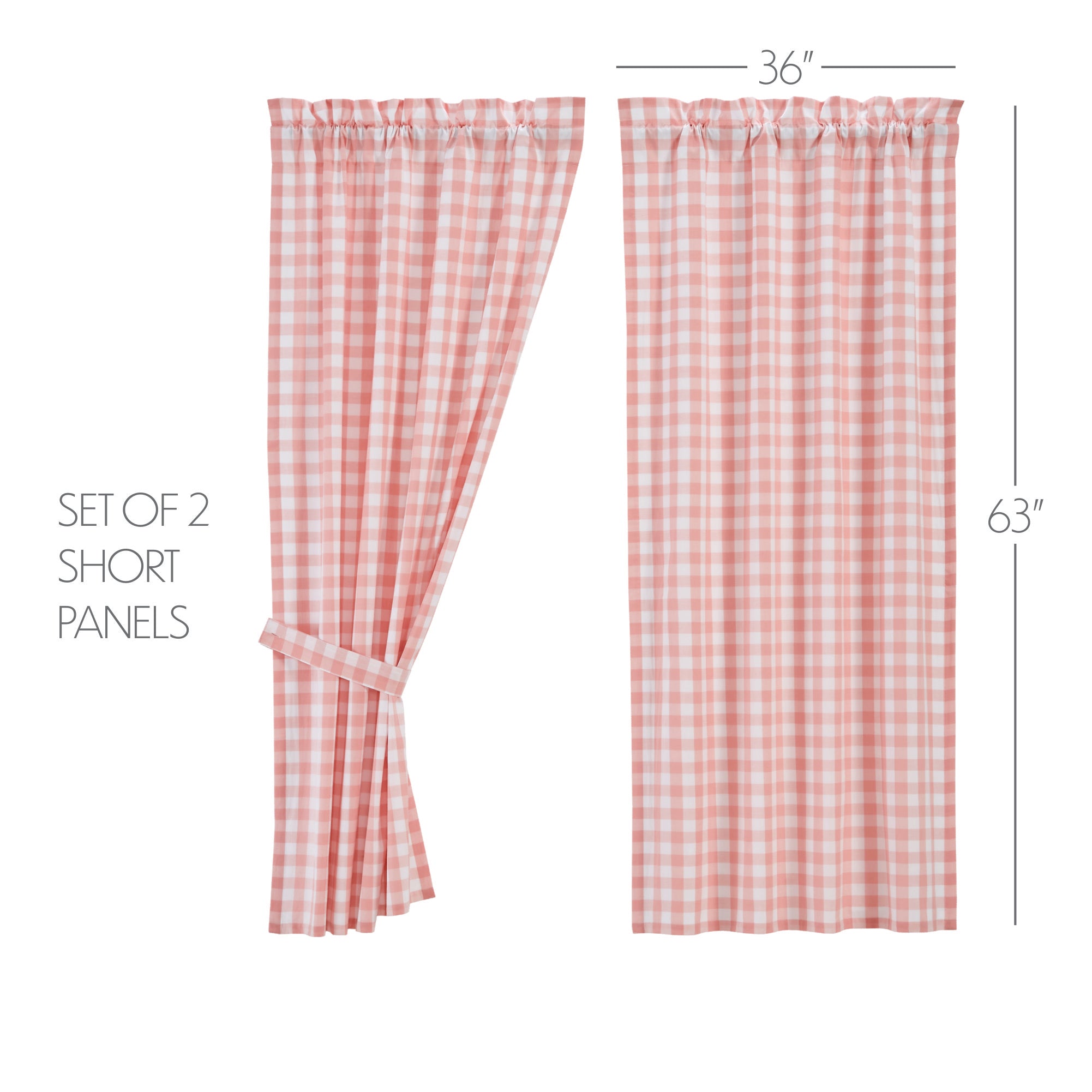 Annie Buffalo Coral Check Short Panel Curtain Set of 2 63