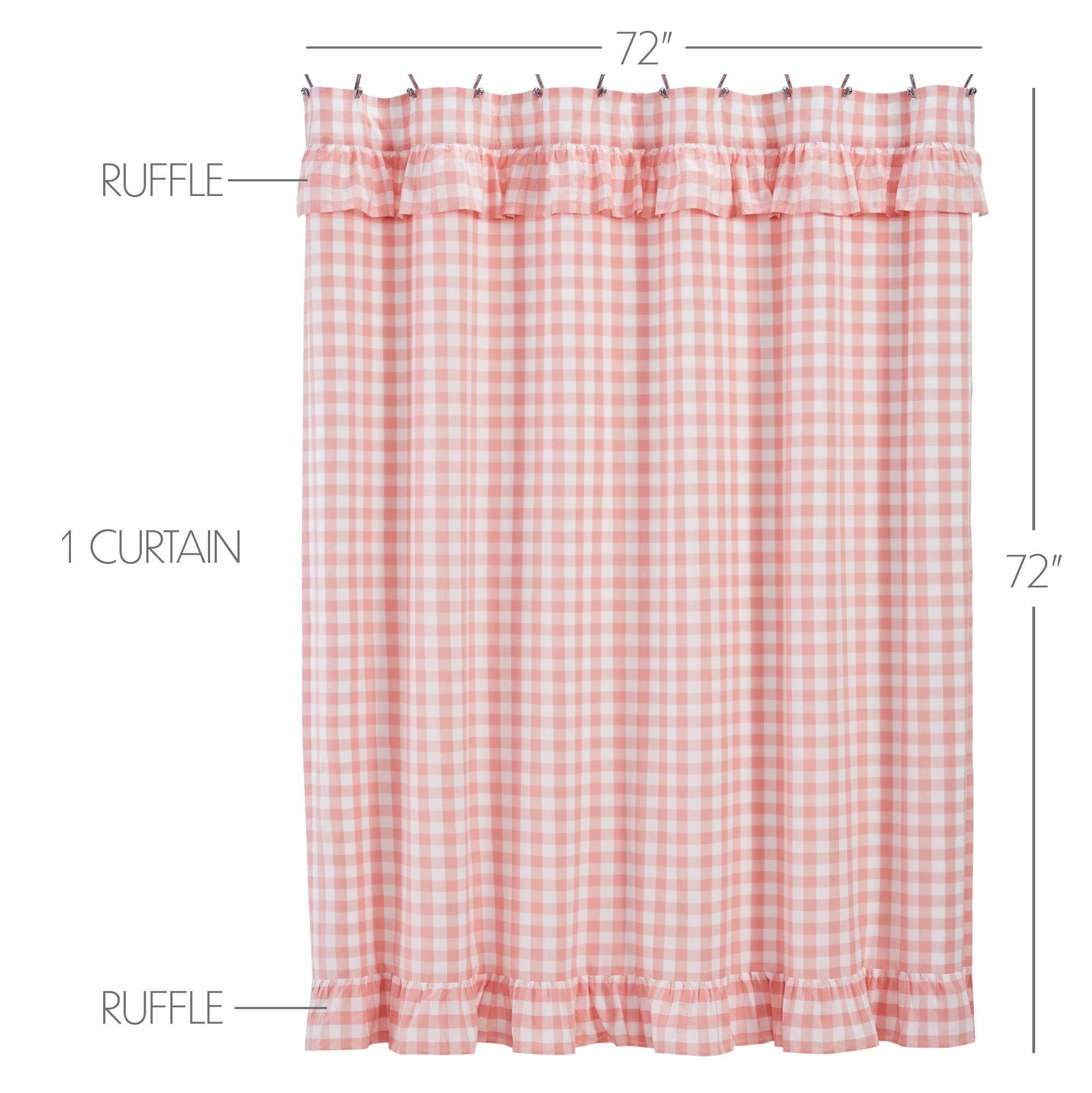 Annie Buffalo Coral Check Ruffled Shower Curtain 72x72 VHC Brands - The Fox Decor