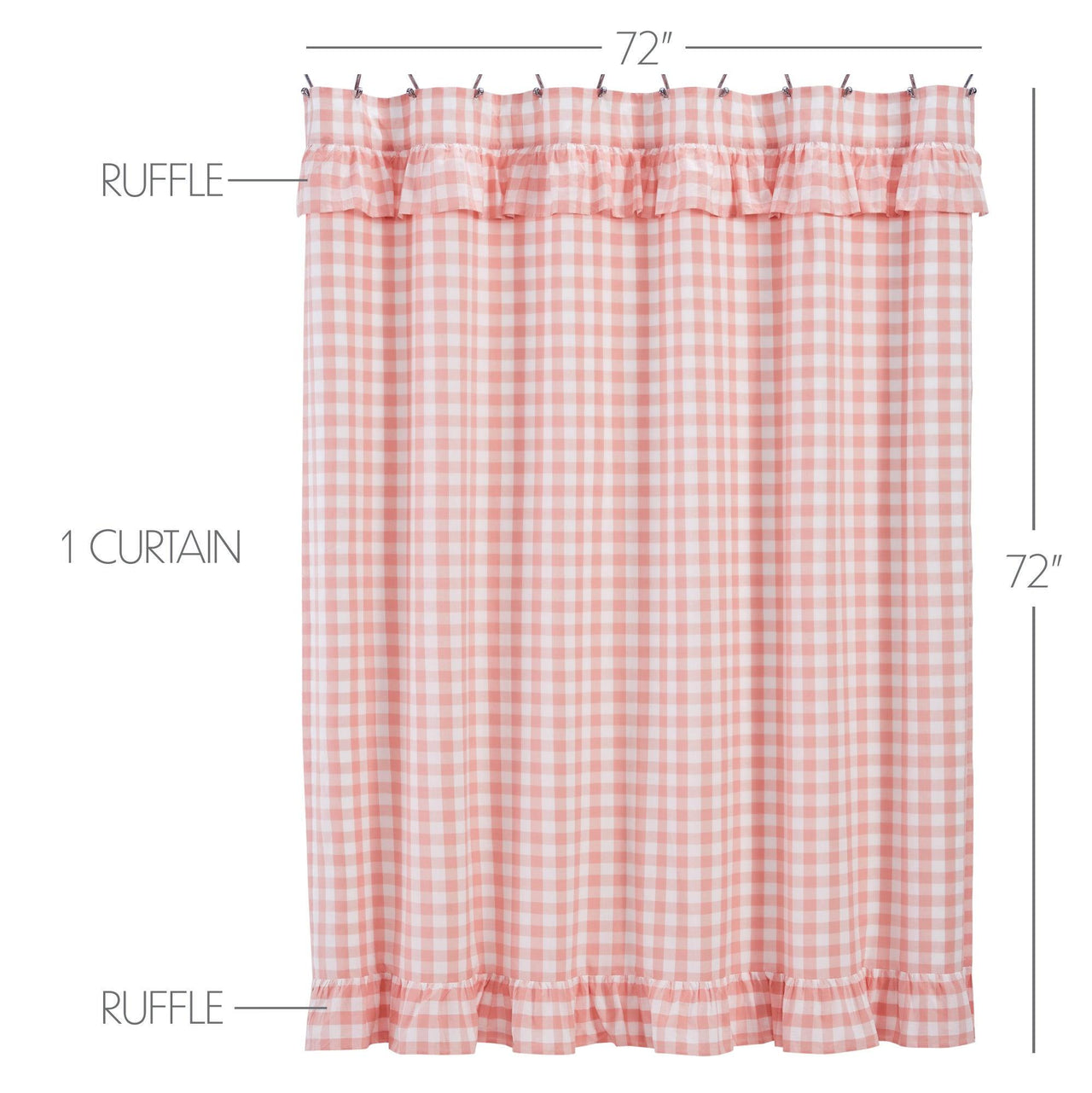 Annie Buffalo Coral Check Ruffled Shower Curtain 72x72 VHC Brands