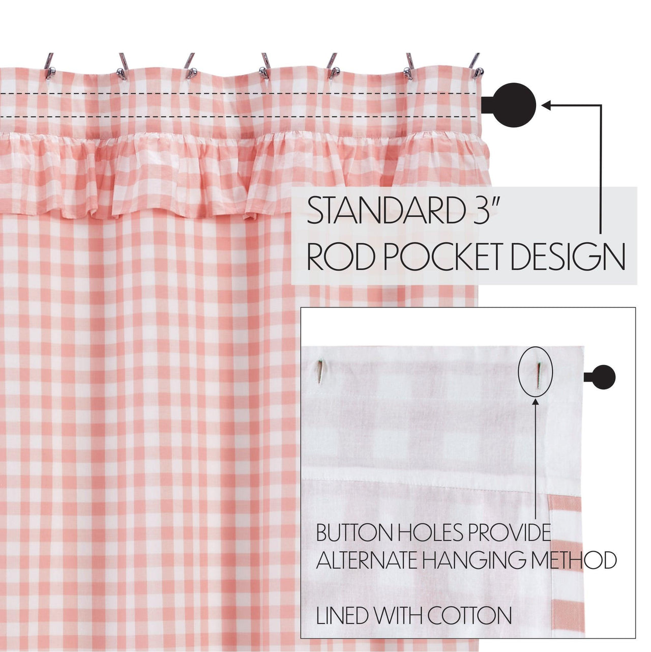 Annie Buffalo Coral Check Ruffled Shower Curtain 72x72 VHC Brands - The Fox Decor