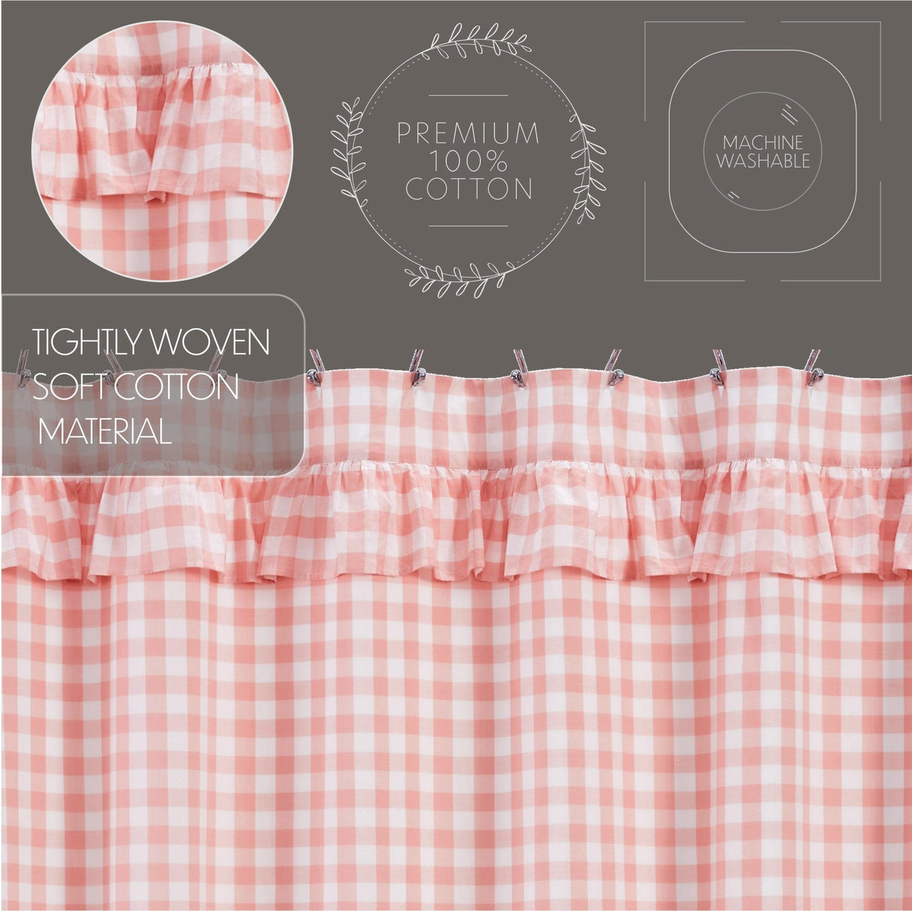 Annie Buffalo Coral Check Ruffled Shower Curtain 72x72 VHC Brands - The Fox Decor
