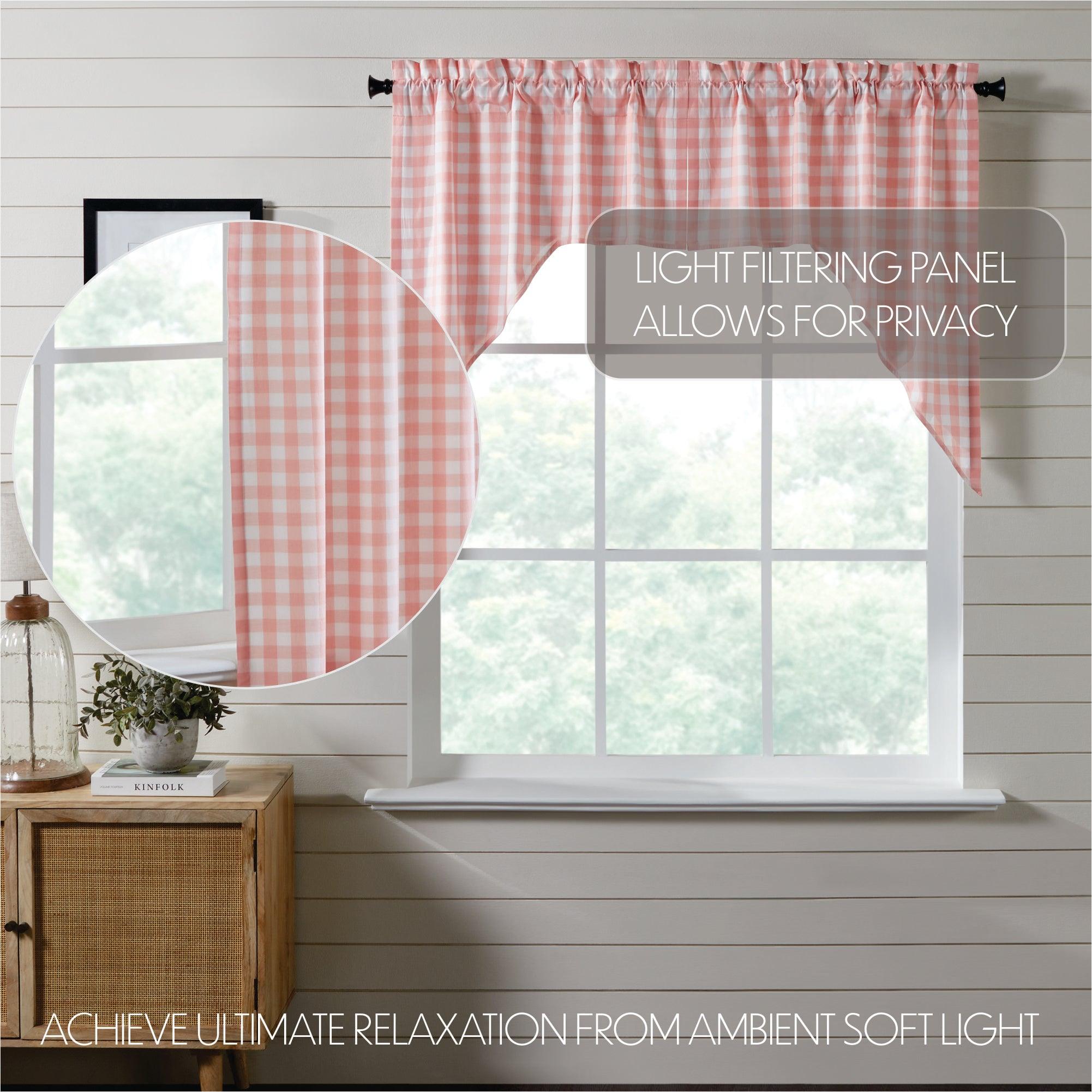 Annie Buffalo Coral Check Swag Curtain Set of 2 36x36x16 VHC Brands - The Fox Decor