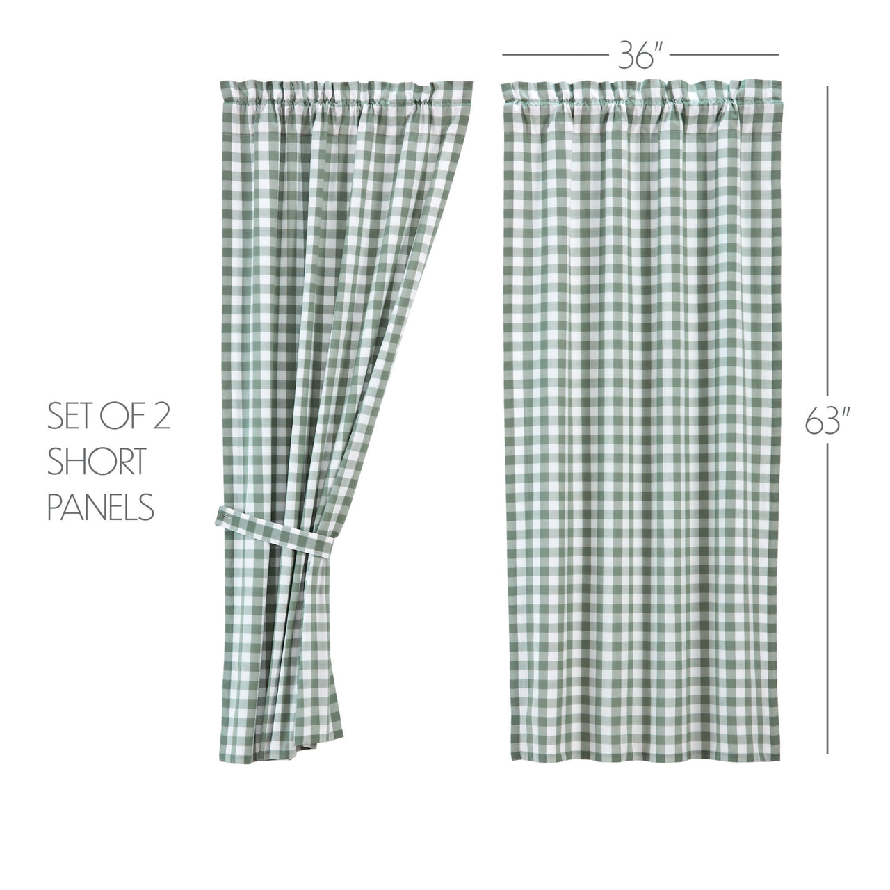 Annie Buffalo Green Check Short Panel Curtain Set of 2 63"x36" VHC Brands - The Fox Decor
