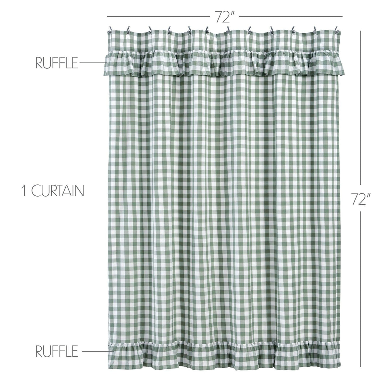 Annie Buffalo Green Check Ruffled Shower Curtain 72x72 VHC Brands