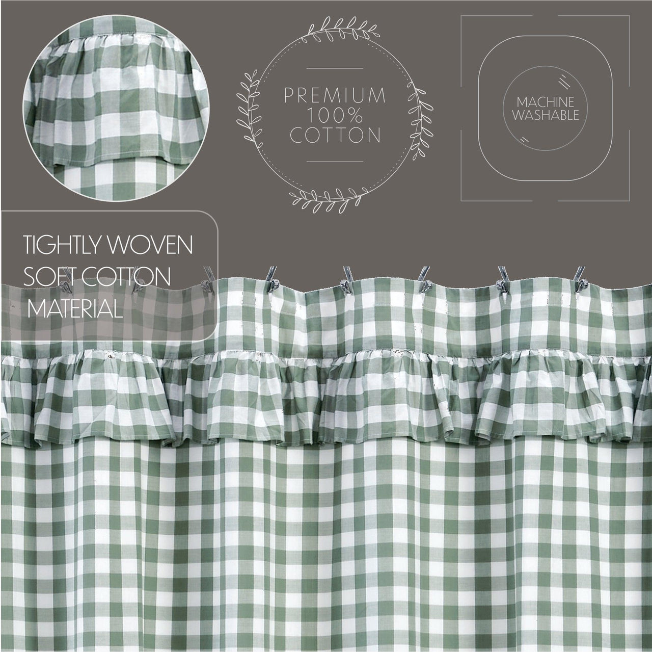 Annie Buffalo Green Check Ruffled Shower Curtain 72x72 VHC Brands - The Fox Decor