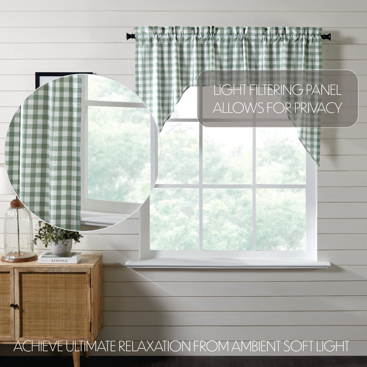Annie Buffalo Green Check Swag Curtain Set of 2 36x36x16 VHC Brands