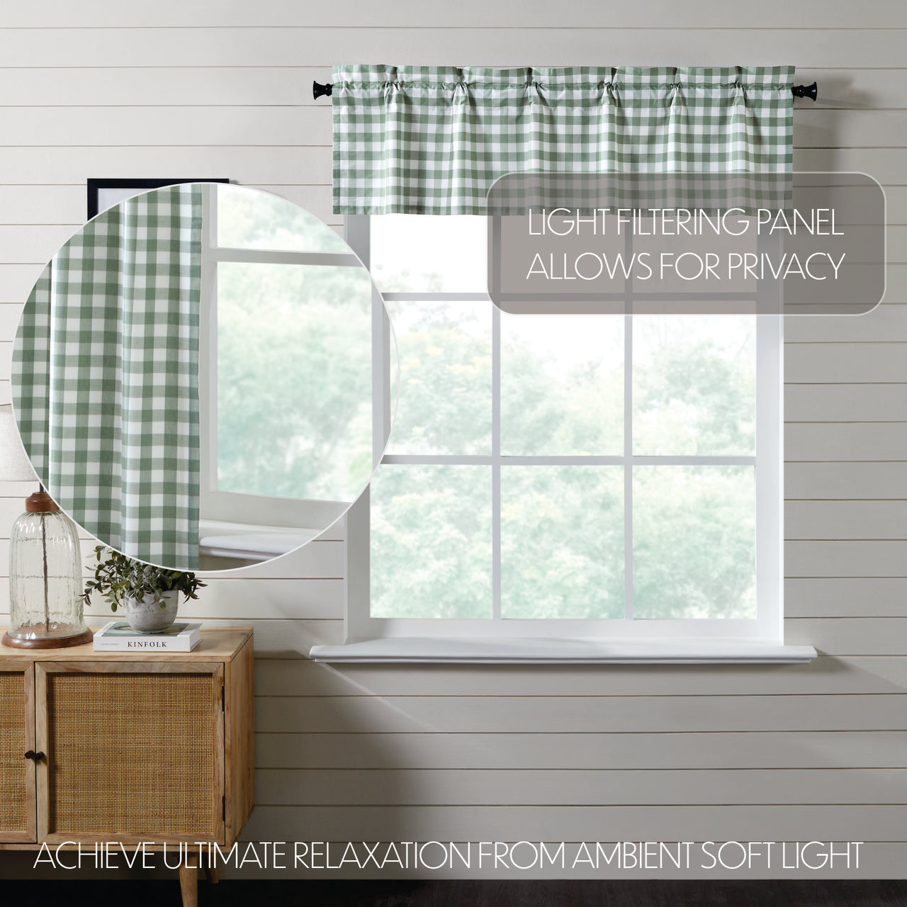 Annie Buffalo Green Check Valance Curtain 16"x60" VHC Brands