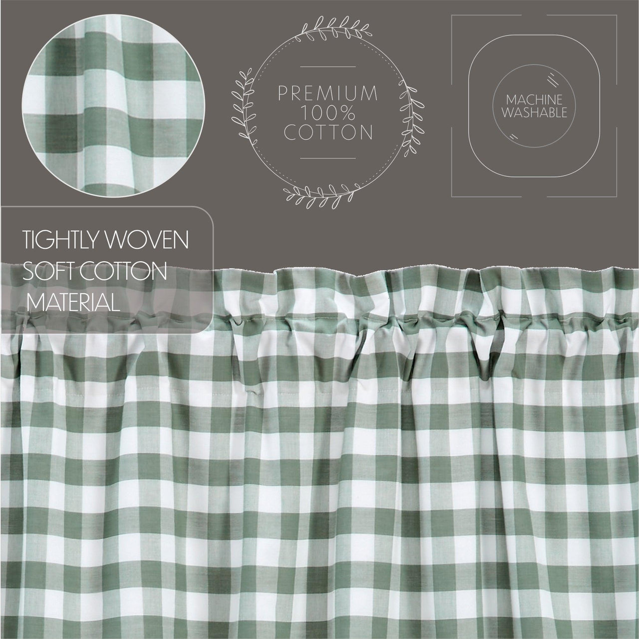 Annie Buffalo Green Check Swag Curtain Set of 2 36x36x16 VHC Brands - The Fox Decor