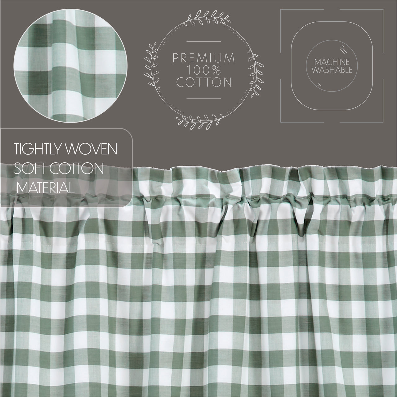 Annie Buffalo Green Check Valance Curtain 16"x60" VHC Brands - The Fox Decor