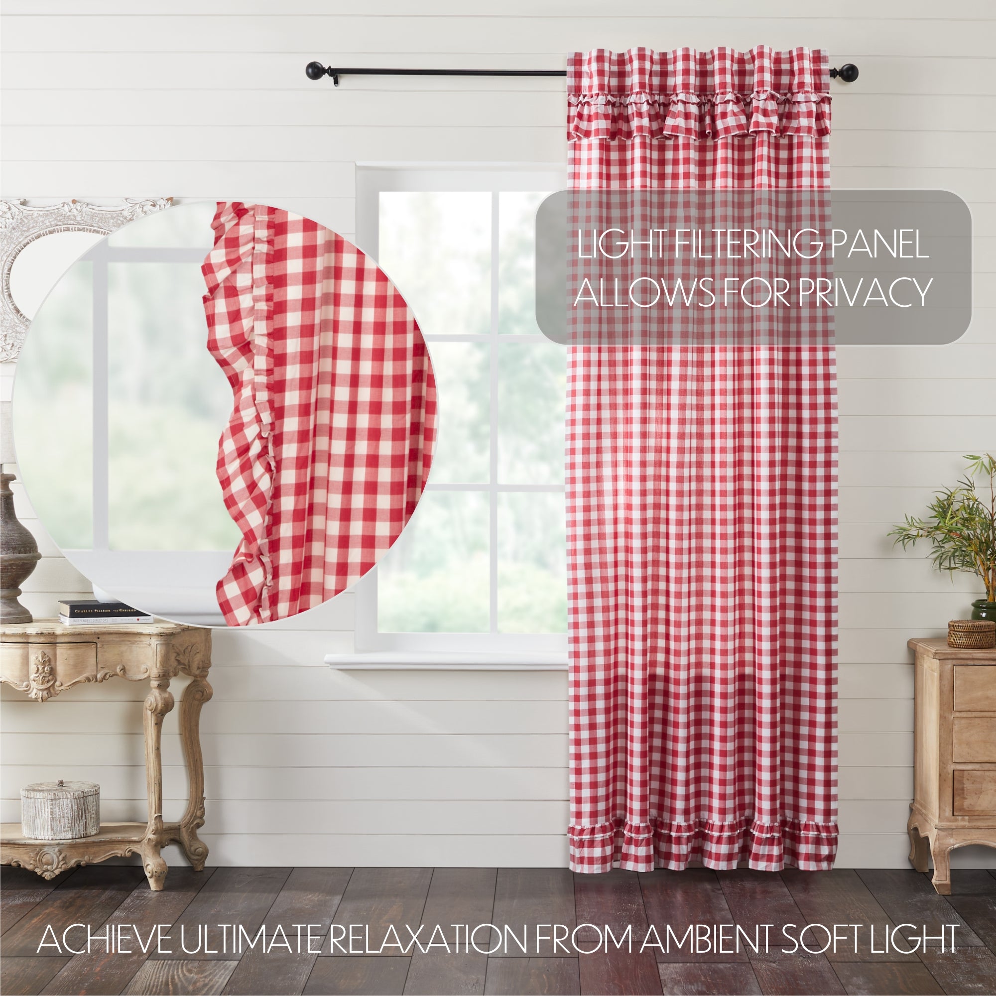 Annie Buffalo Red Check Ruffled Panel Curtain 96