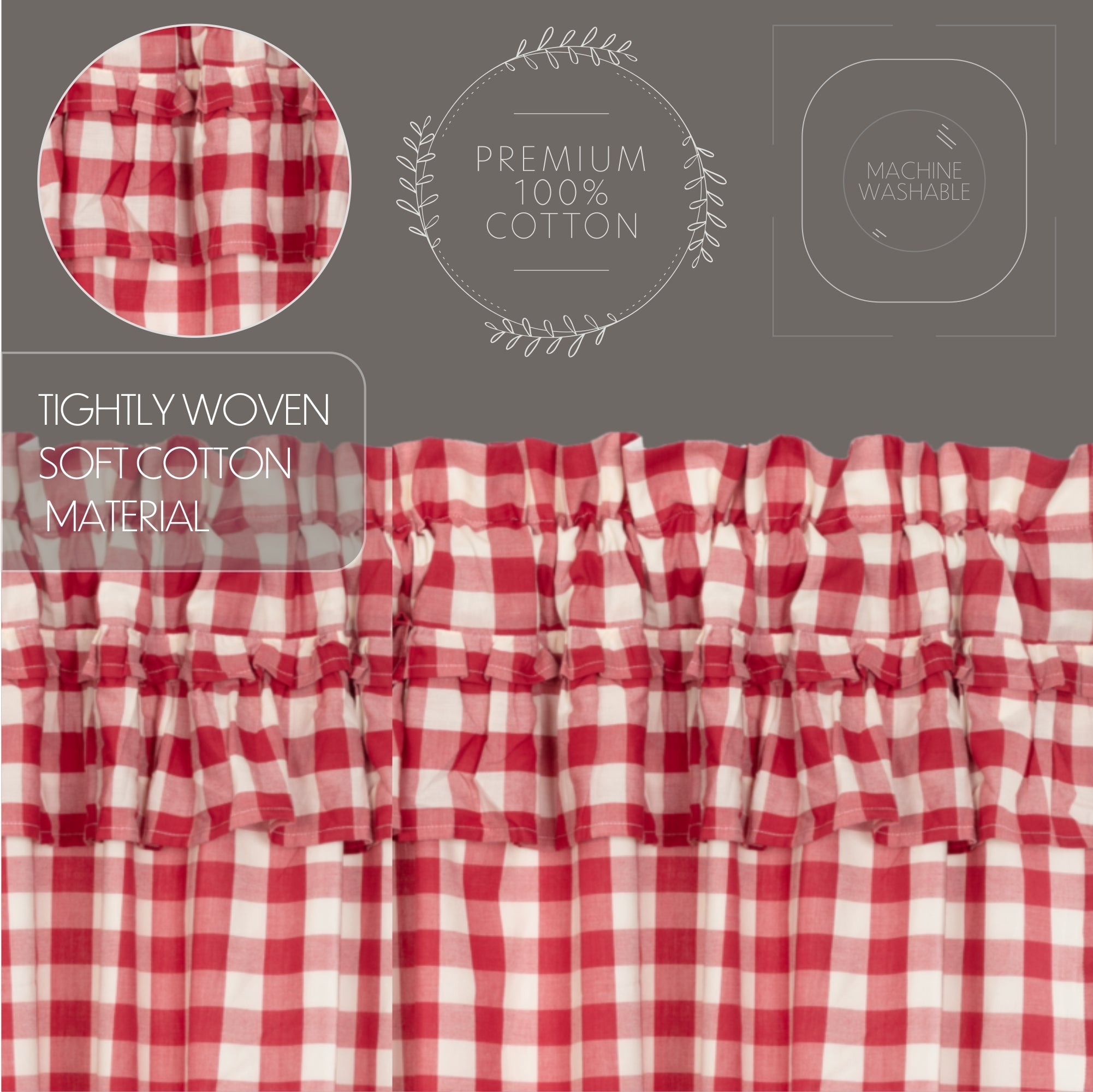Annie Buffalo Red Check Ruffled Panel Curtain 96