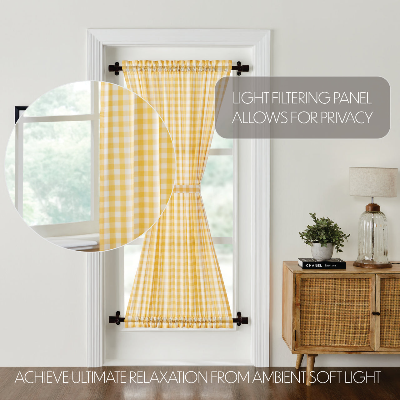 Annie Buffalo Yellow Check Door Panel Curtain 72"x40" VHC Brands