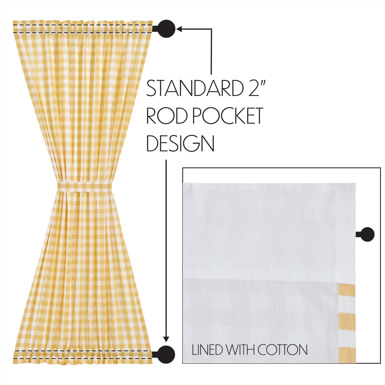 Annie Buffalo Yellow Check Door Panel Curtain 72"x40" VHC Brands - The Fox Decor