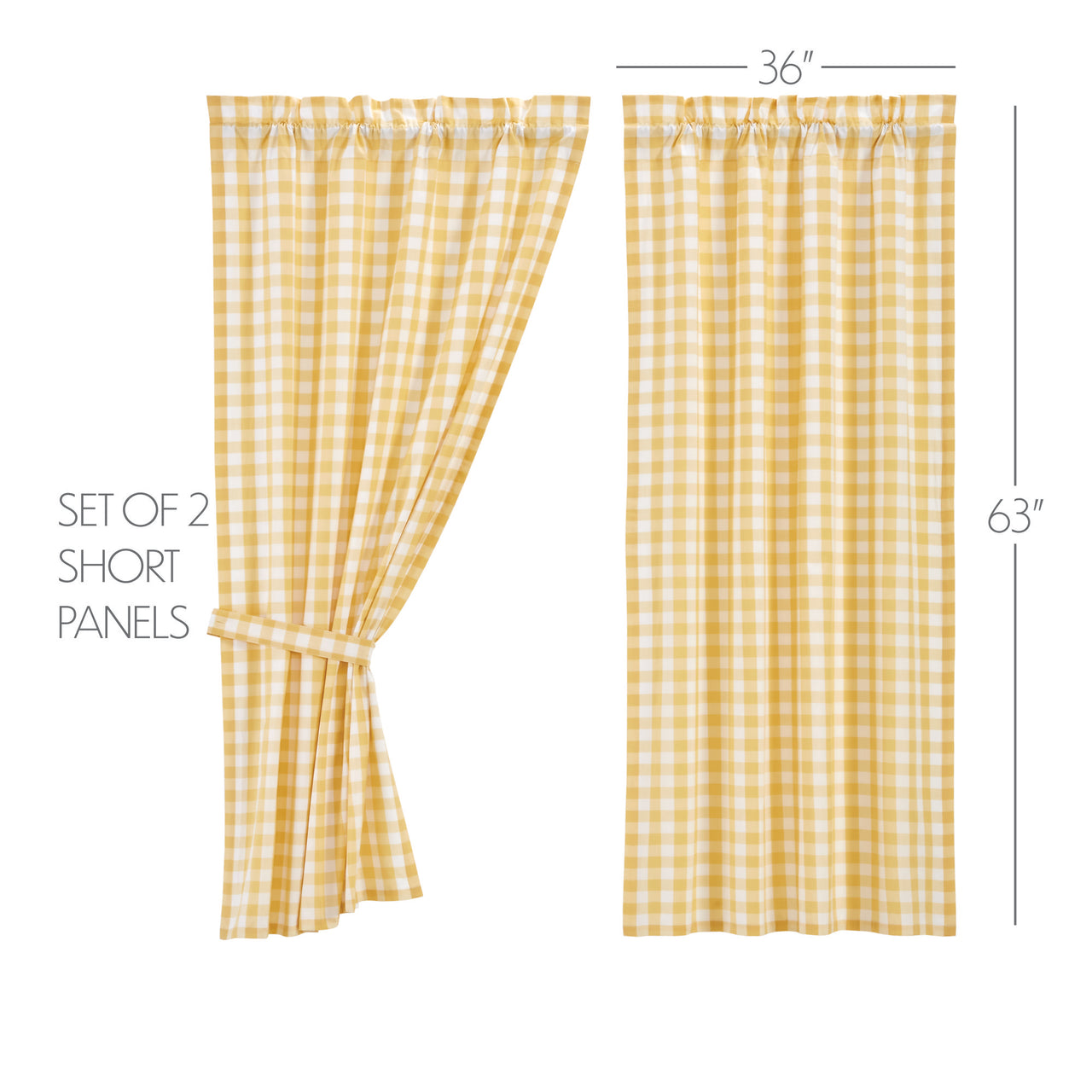 Annie Buffalo Yellow Check Short Panel Curtain Set of 2 63"x36" VHC Brands - The Fox Decor