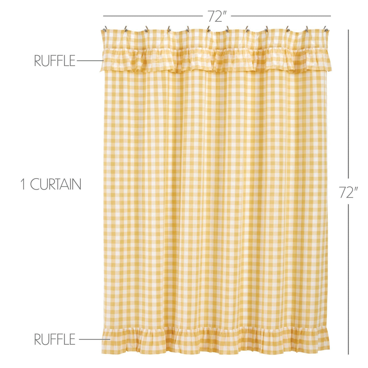 Annie Buffalo Yellow Check Ruffled Shower Curtain 72x72 VHC Brands