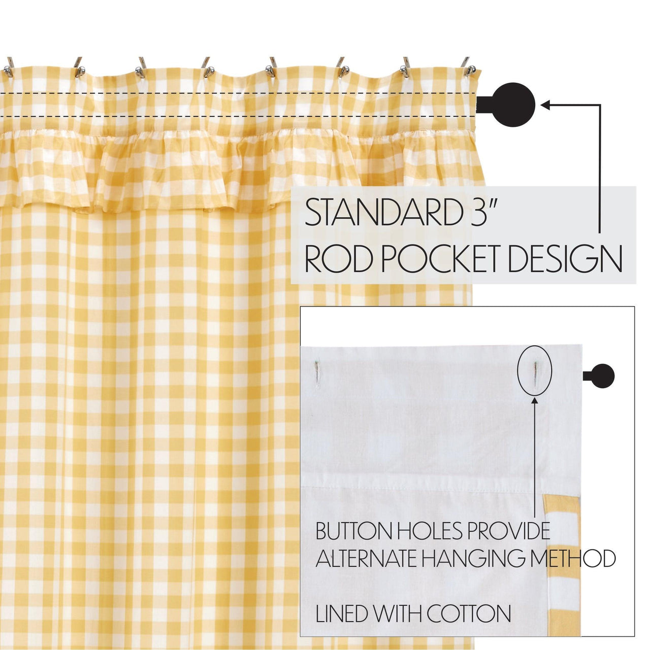 Annie Buffalo Yellow Check Ruffled Shower Curtain 72x72 VHC Brands