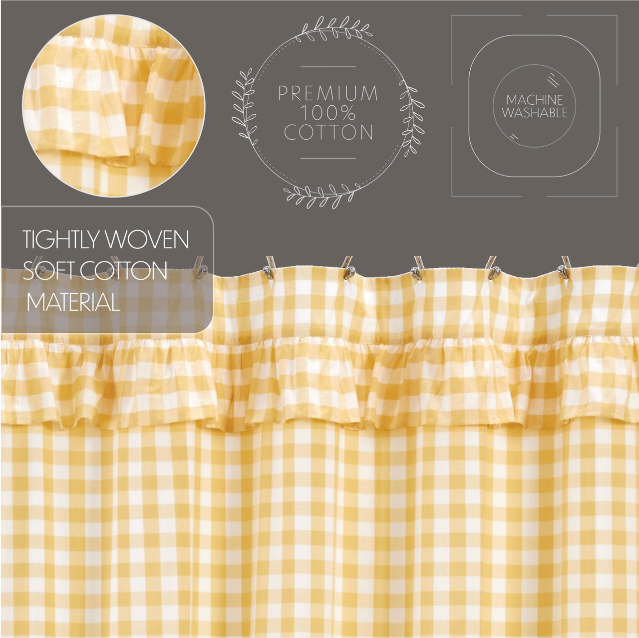 Annie Buffalo Yellow Check Ruffled Shower Curtain 72x72 VHC Brands