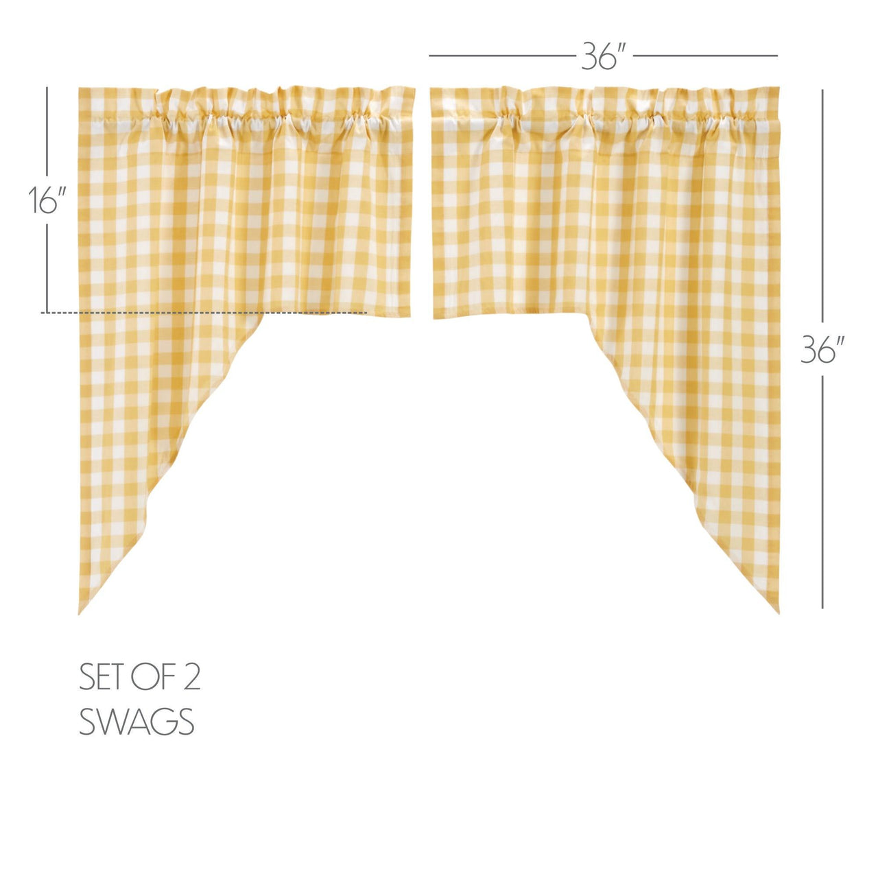 Annie Buffalo Yellow Check Swag Curtain Set of 2 36x36x16 VHC Brands