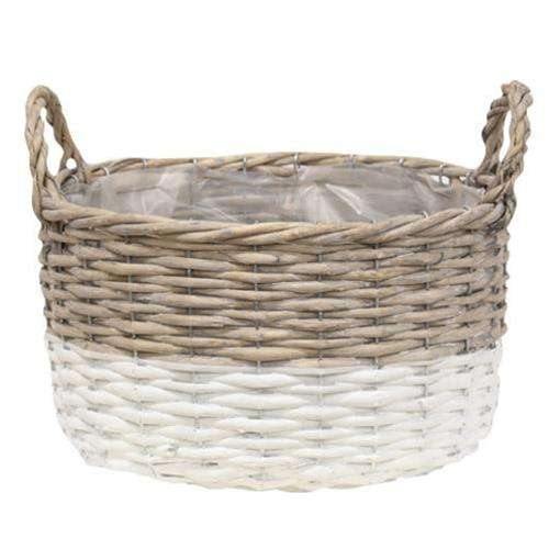 3/Set, White Dipped Willow Bushel Basket Planters - The Fox Decor