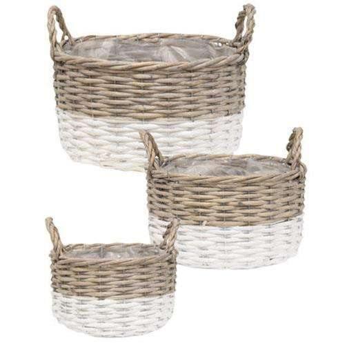 3/Set, White Dipped Willow Bushel Basket Planters - The Fox Decor