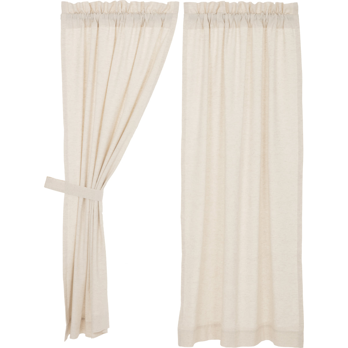 Simple Life Flax Natural Short Panel Country Style Curtain Set of 2 63"x36"
