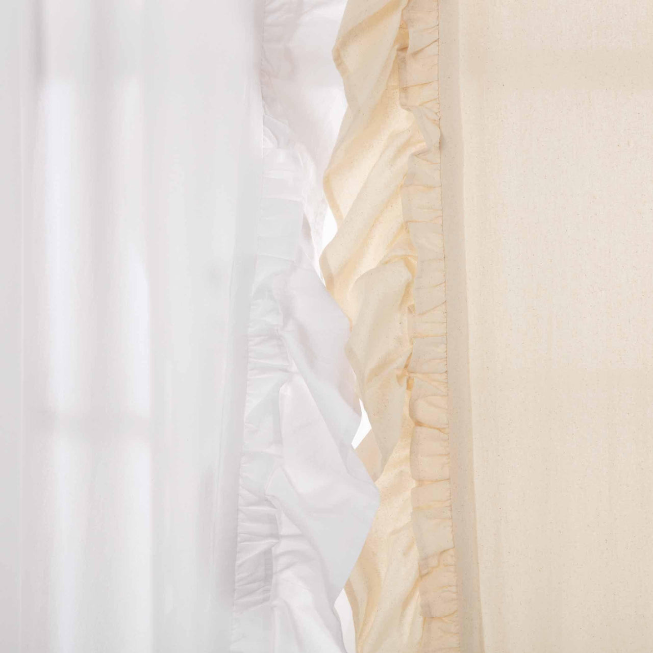 Muslin Ruffled Unbleached Natural Prairie Short Panel Curtain Set 63x36x18 VHC Brands - The Fox Decor