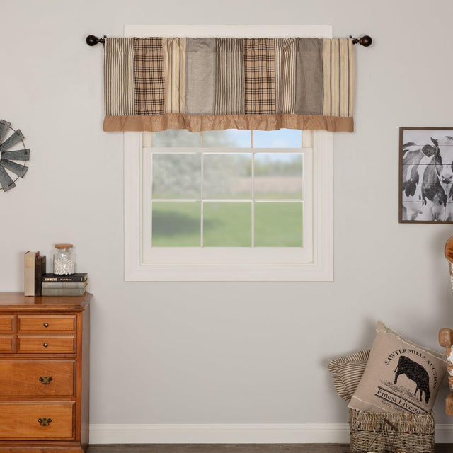 Sawyer Mill Patchwork Valance Curtains Blue, Charcoal, Red - The Fox Decor