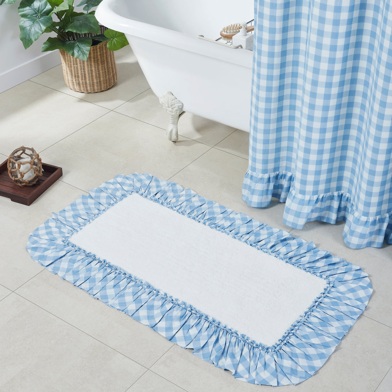 Annie Buffalo Blue Check Bathmat 27" x 48" VHC Brands - The Fox Decor