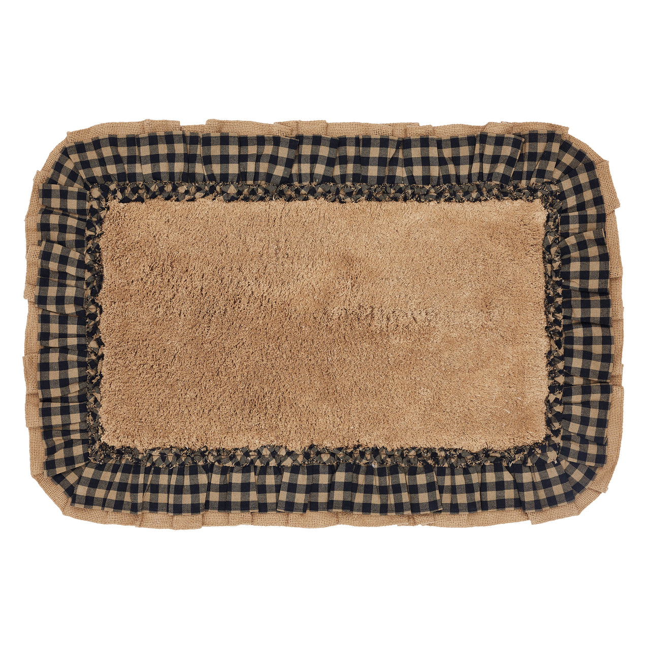Burlap Natural w/ Black Check Bathmat 20" x 30" VHC Brands - The Fox Decor