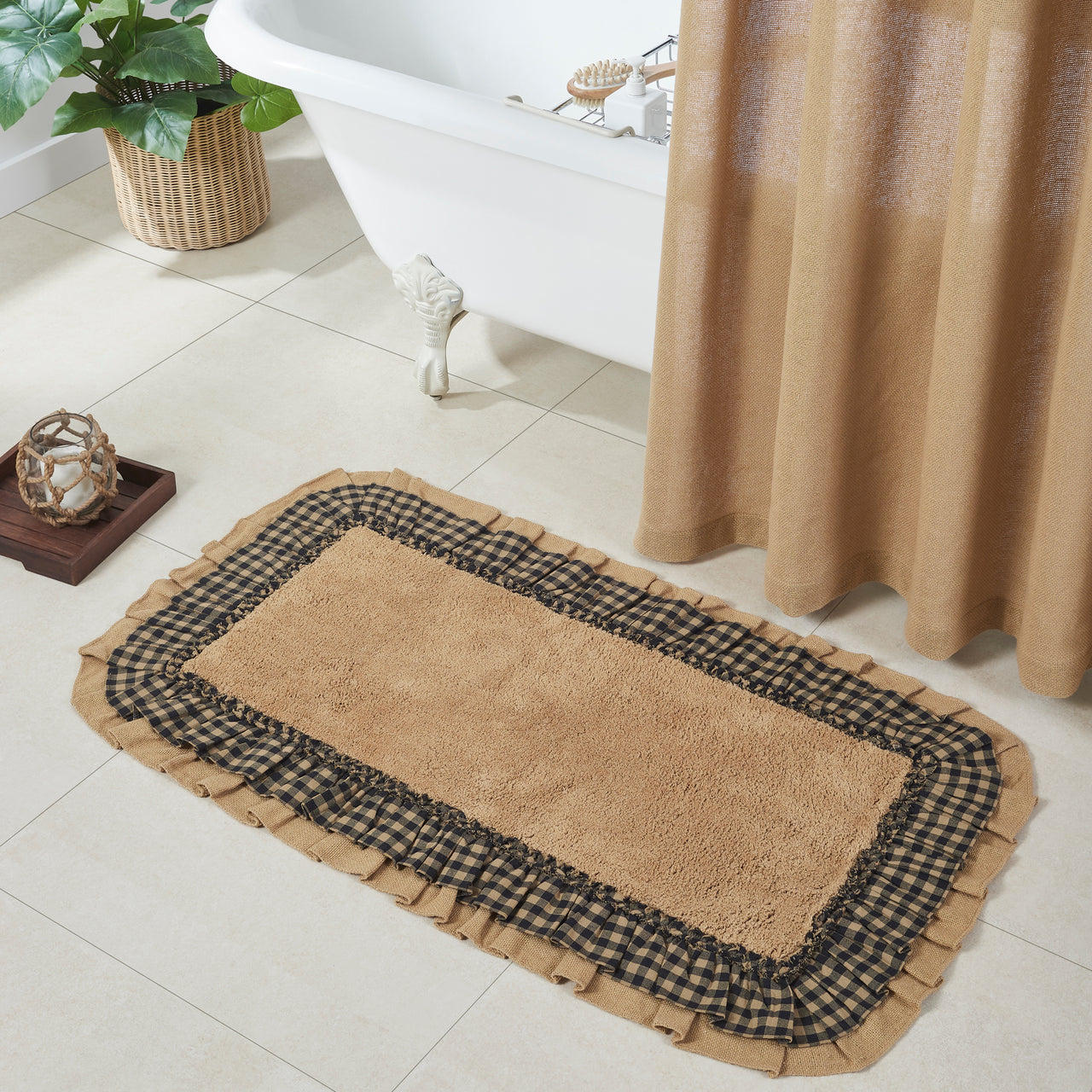 Burlap Natural w/ Black Check Bathmat 27" x 48" VHC Brands