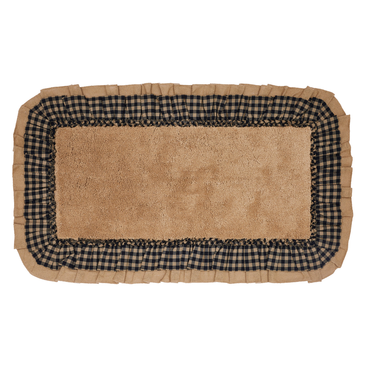 Burlap Natural w/ Black Check Bathmat 27" x 48" VHC Brands - The Fox Decor