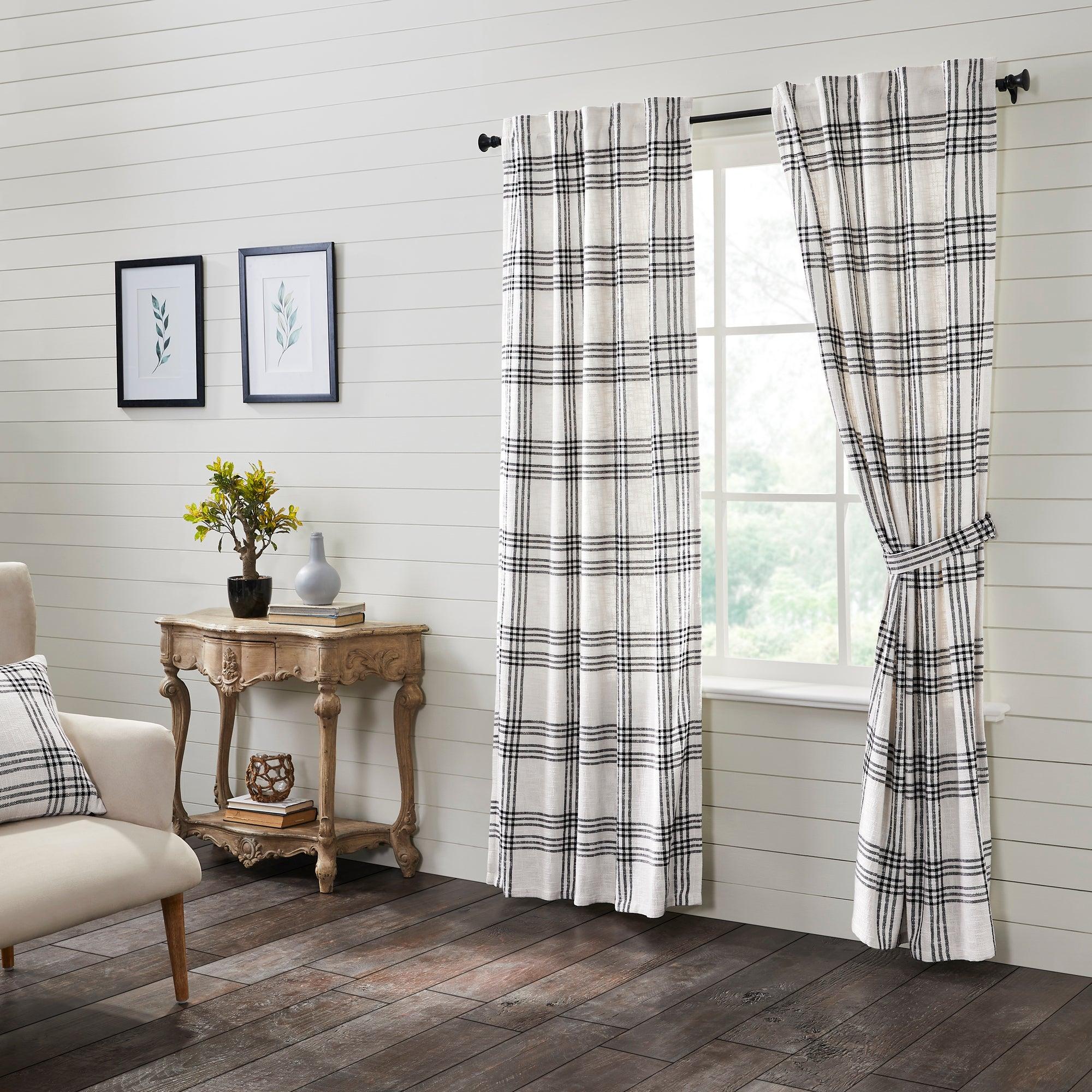 Black Plaid Curtain Panel Set of 2 84x40 VHC Brands - The Fox Decor