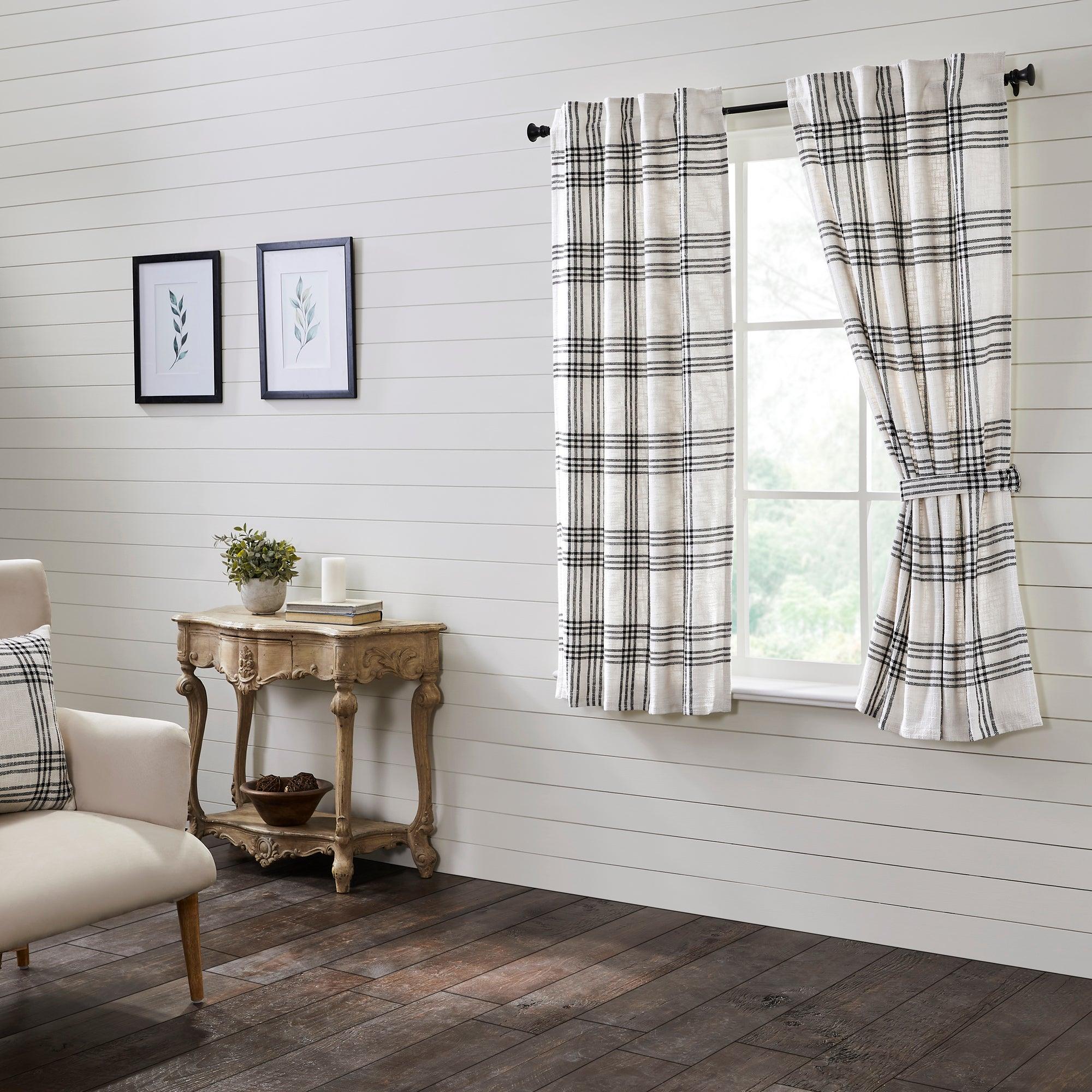 Black Plaid Short Panel Curtain Set of 2 63x36 VHC Brands - The Fox Decor