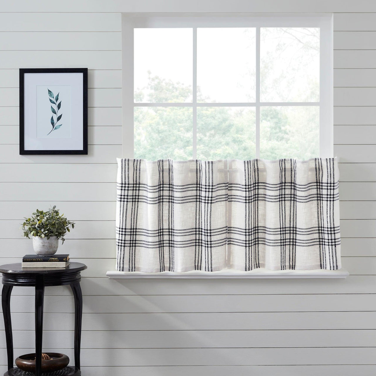 Black Plaid Tier Curtain Set of 2 L24xW36 VHC Brands