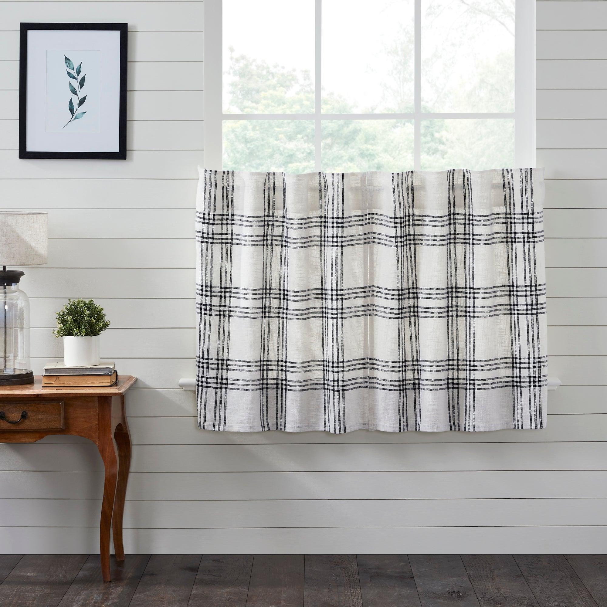 Black Plaid Tier Curtain Set of 2 L36xW36 VHC Brands - The Fox Decor