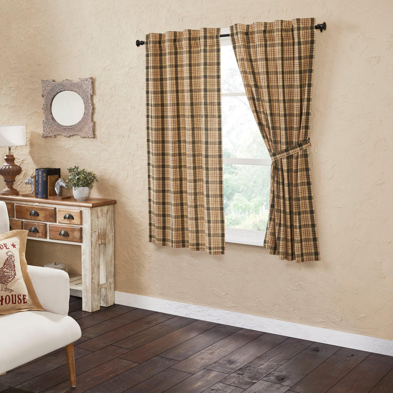 Cider Mill Plaid Short Panel Curtain Set of 2 63x36 VHC Brands