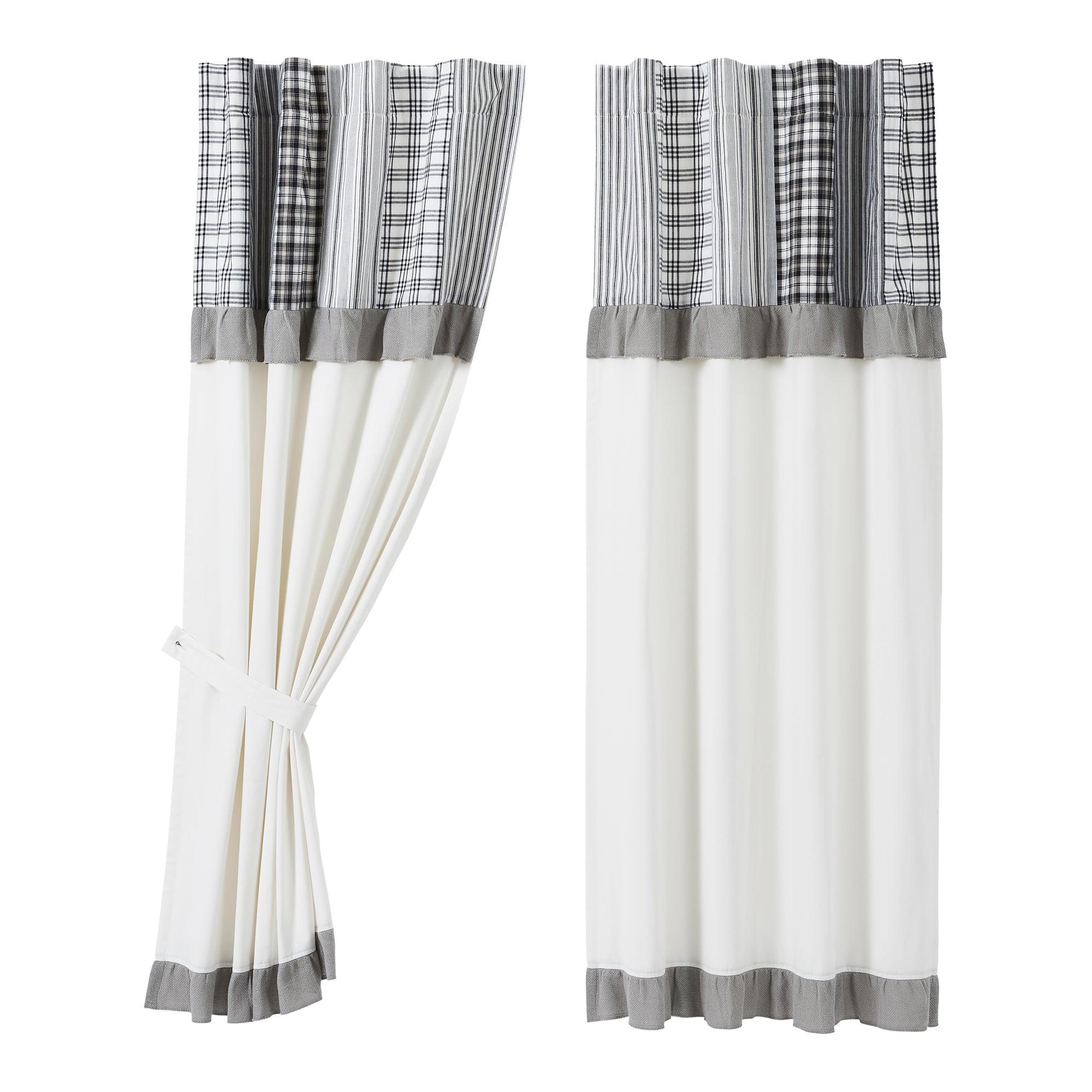 Sawyer Mill Black Short Panel with Attached Patchwork Valance Set of 2 63x36 VHC Brands - The Fox Decor