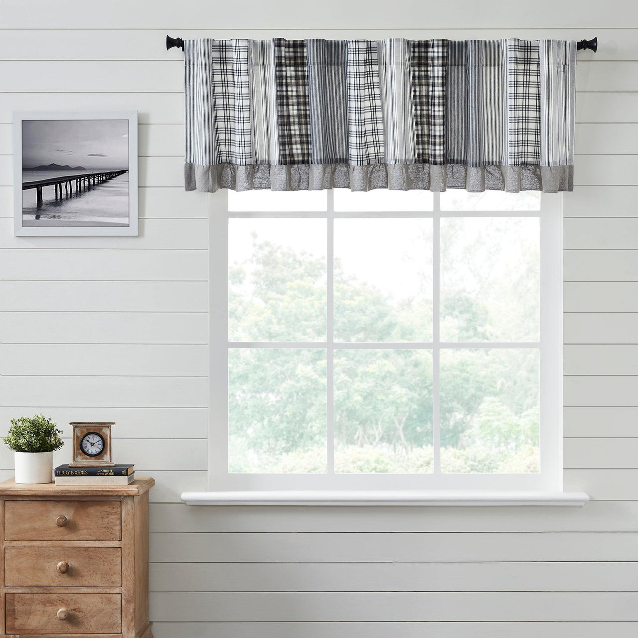 Sawyer Mill Black Patchwork Valance Curtain 19x90 VHC Brands - The Fox Decor