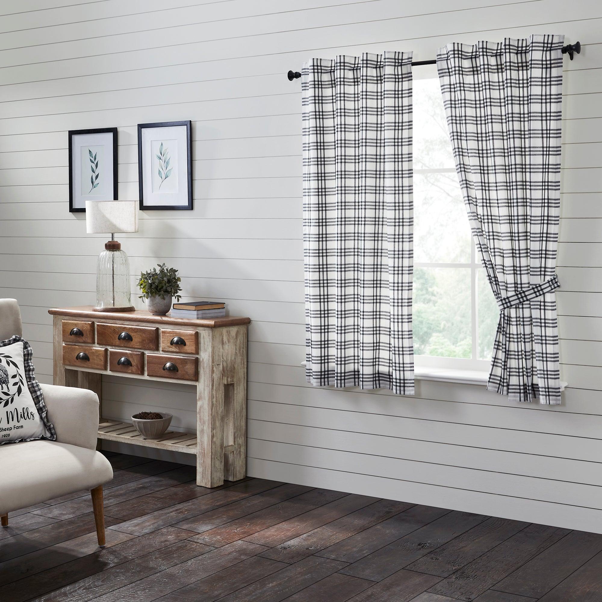 Sawyer Mill Black Plaid Short Panel Curtain Set of 2 63x36 VHC Brands - The Fox Decor